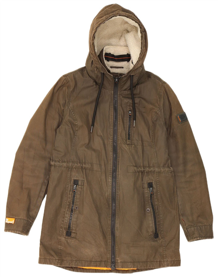 Мужская парка Superdry с капюшоном UK 40, большой цвет хаки, полиэстер