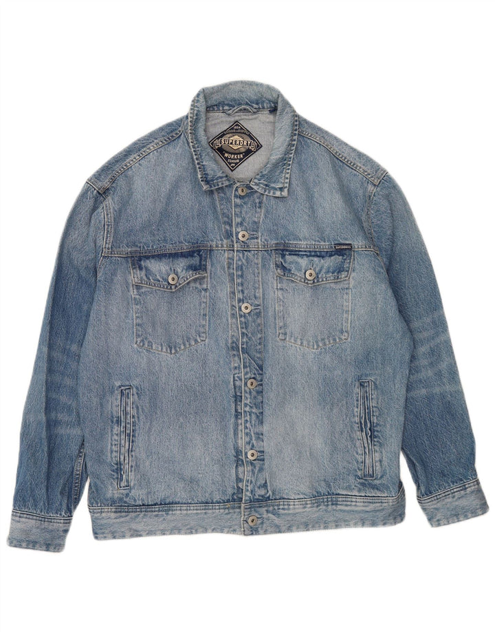 Мужская джинсовая куртка Superdry UK 40, большая синяя, хлопок