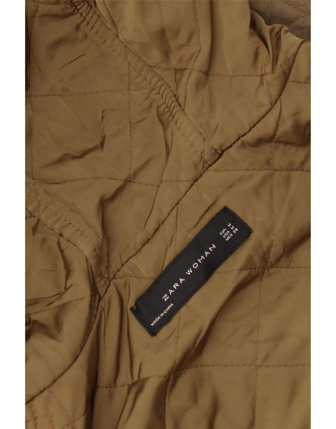 Женская стеганая куртка ZARA с капюшоном UK 14, средний цвет хаки, полиэстер