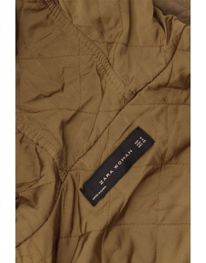 Женская стеганая куртка ZARA с капюшоном UK 14, средний цвет хаки, полиэстер