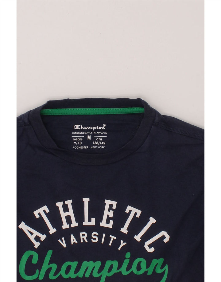 CHAMPION Boys Varsity Graphic T-Shirt Top 9-10 Years Medium Navy Blue Vintage Champion and Second-Hand Champion from Messina Hembry 