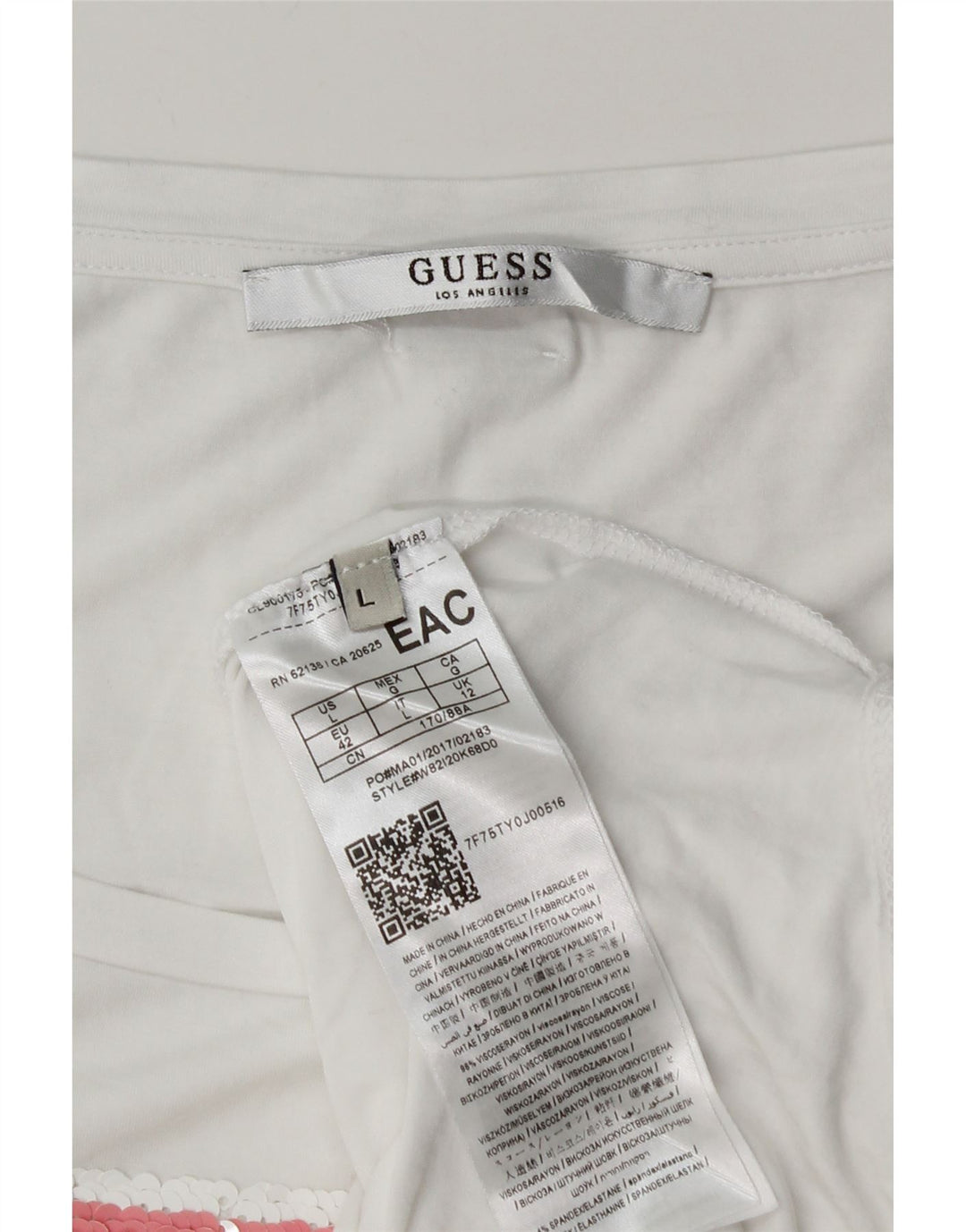 Guess Женская футболка с рисунком Top UK 12 Medium White Viscose