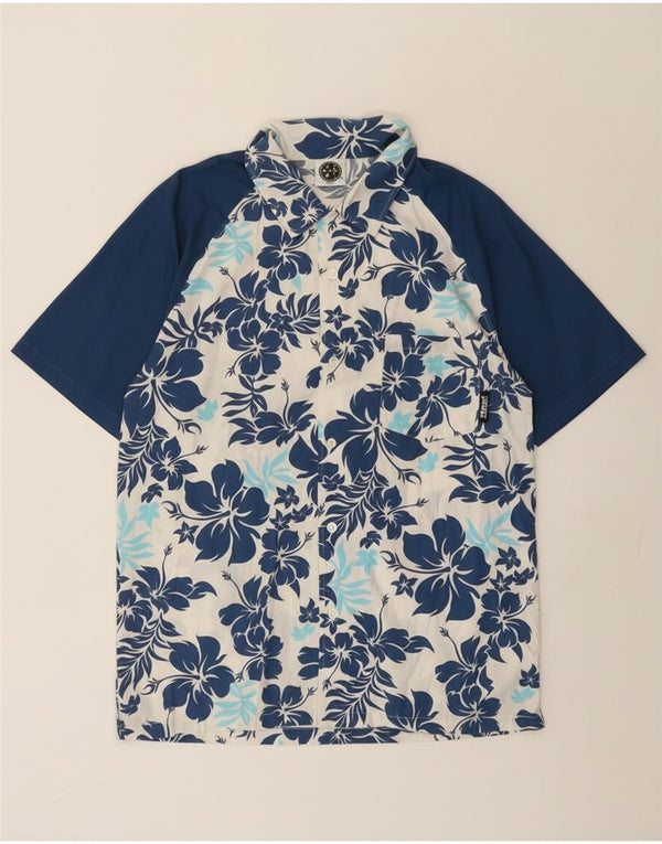 Мужская рубашка Maui and Sons с коротким рукавом и рисунком, XL, синяя, хлопковая с цветочным принтом