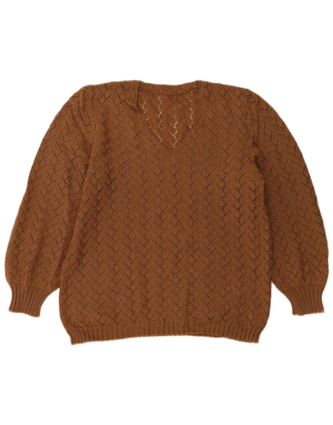 Винтажный женский джемпер с v-образным вырезом, Великобритания 14, средний коричневый цвет