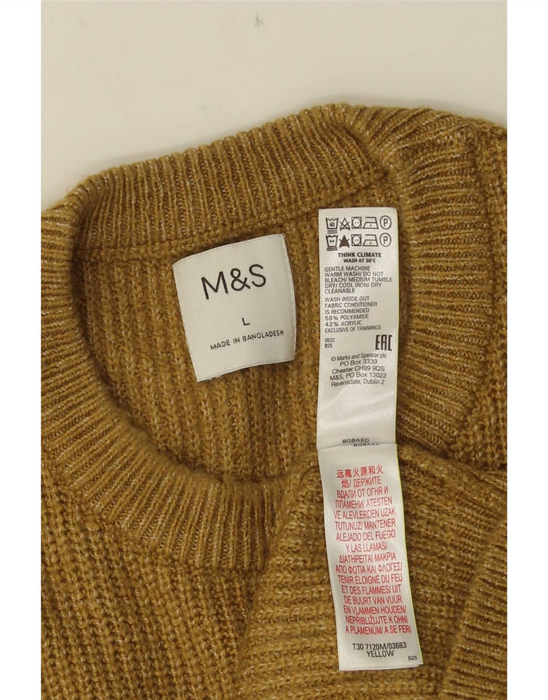 Мужской джемпер с круглым вырезом Marks & Spencer, большой желтый полиамид