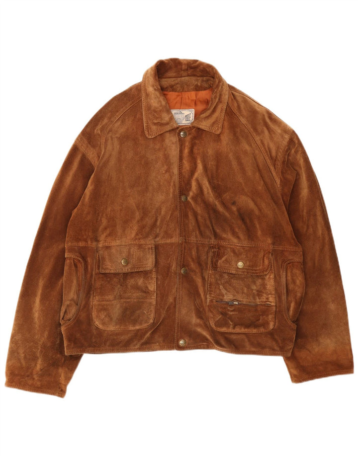 Мужская замшевая куртка VINTAGE UK 40, большая коричневая кожаная