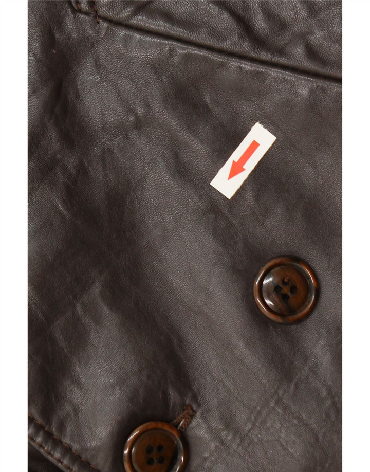 Винтажное женское двубортное кожаное пальто IT 52 2XL Коричневое