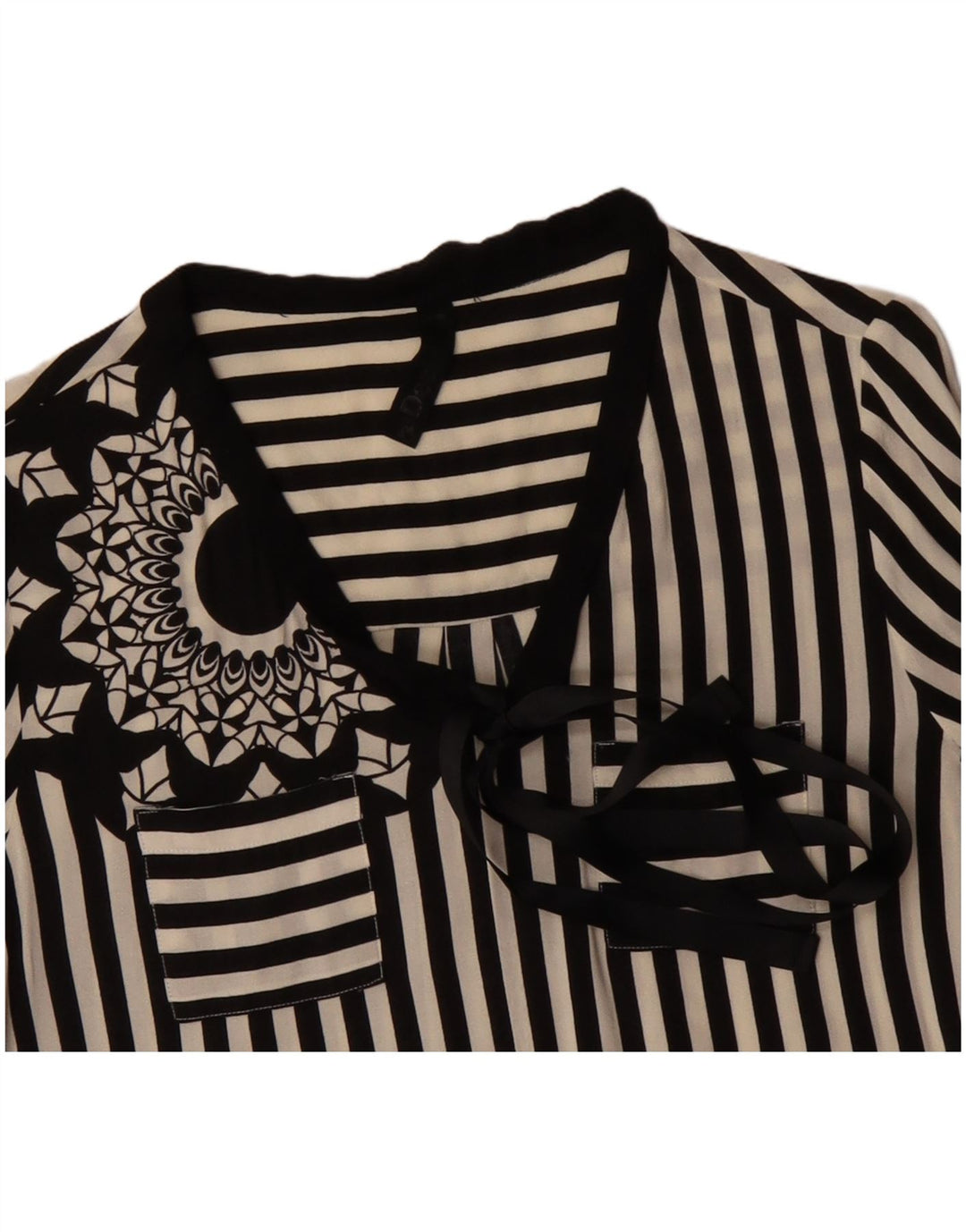 Женская блузка-рубашка с завязками спереди DESIGUAL UK 12, средний черный в полоску