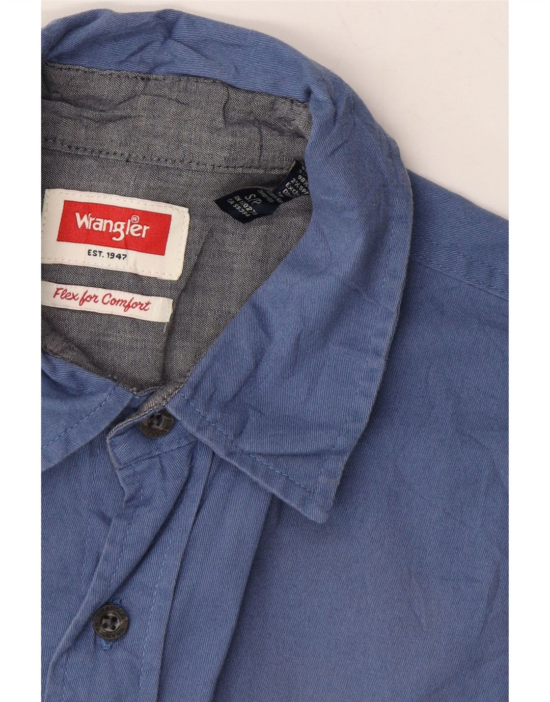 WRANGLER Mens Flex for Comfort Short Sleeve Shirt Small Blue Cotton Vintage Wrangler and Second-Hand Wrangler from Messina Hembry 