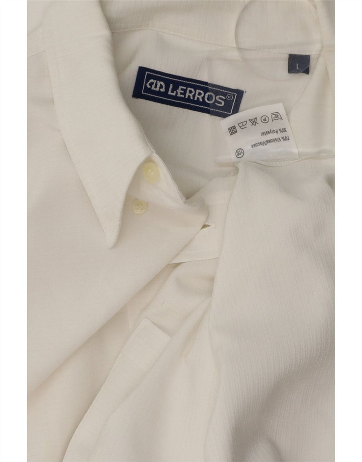 LERROS Mens Short Sleeve Shirt Large White Viscose Vintage Lerros and Second-Hand Lerros from Messina Hembry 