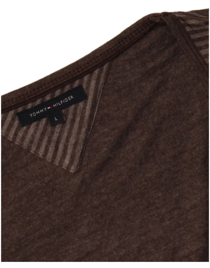 TOMMY HILFIGER Женский топ с рукавом 3/4 UK 14, большой коричневый в полоску