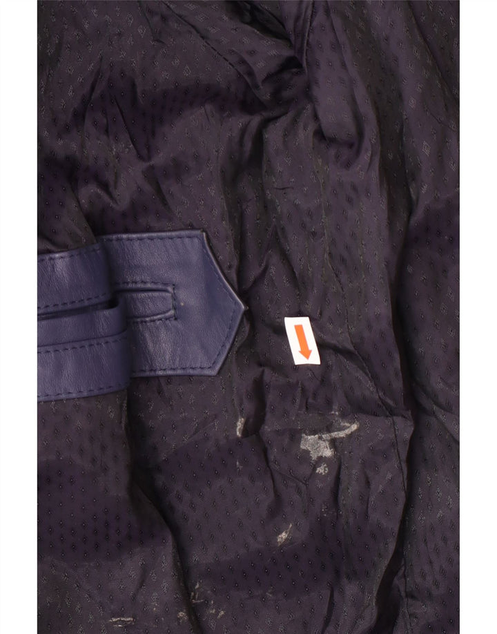 Винтажная женская кожаная куртка-бомбер UK 14, средний темно-синий