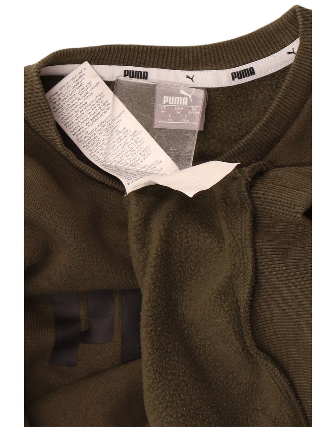 PUMA Boys Graphic Sweatshirt Jumper 9-10 Years Khaki Cotton