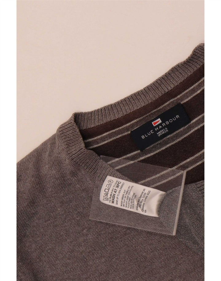 Мужской джемпер с v-образным вырезом Mark & Spencer Blue Harbour, хлопковый средний серый цвет