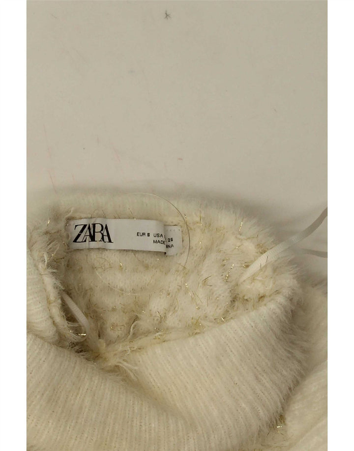Женский джемпер Zara с рюшами спереди и воротником-стойкой, Великобритания, 10, маленький белый в полоску