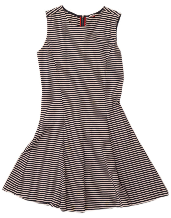 TOMMY HILFIGER Womens A-Line Dress UK 14 Large Navy Blue Striped