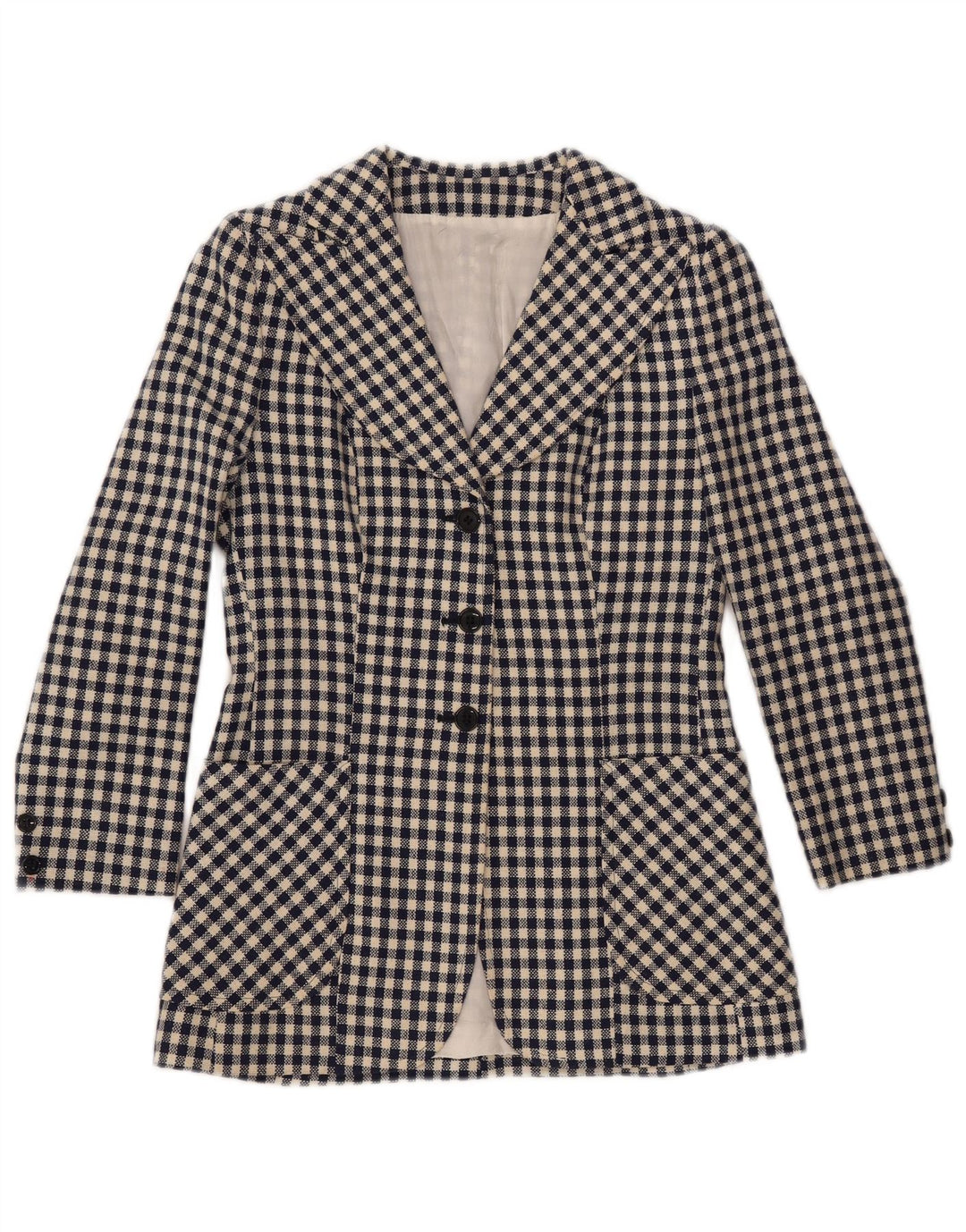 ВИНТАЖНЫЙ женский пиджак на 3 пуговицах, Великобритания, 10 маленьких размеров, темно-синий в клетку