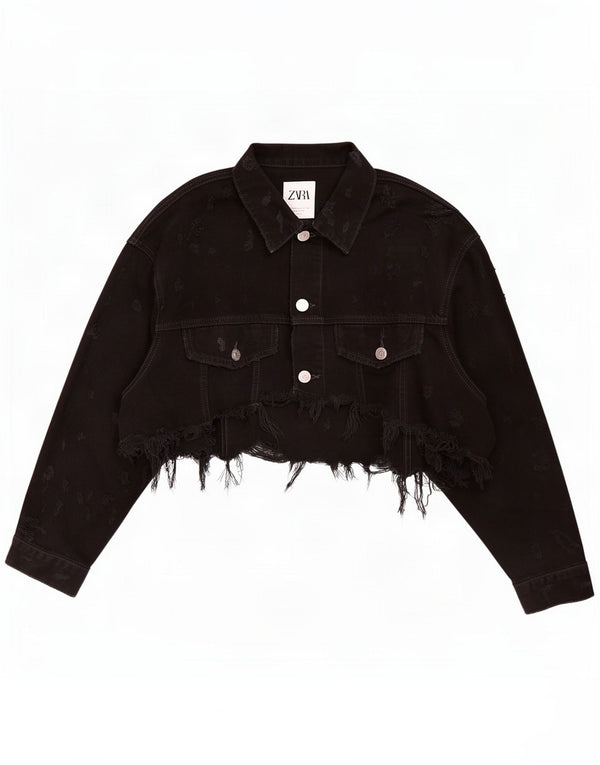 Женская укороченная джинсовая куртка Zara UK 12, средний черный
