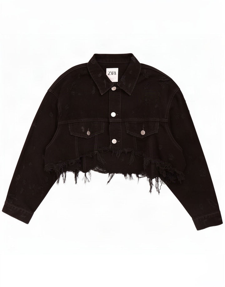 Женская укороченная джинсовая куртка Zara UK 12, средний черный