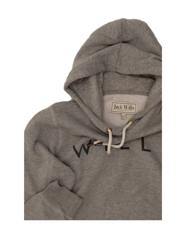 JACK WILLS Womens Graphic Hoodie Jumper UK 12 Medium Grey Vintage Jack Wills and Second-Hand Jack Wills from Messina Hembry 