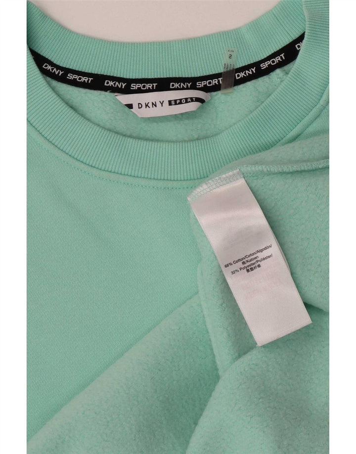 Женский укороченный свитшот оверсайз Dkny, размер UK 10, маленький бирюзовый хлопок