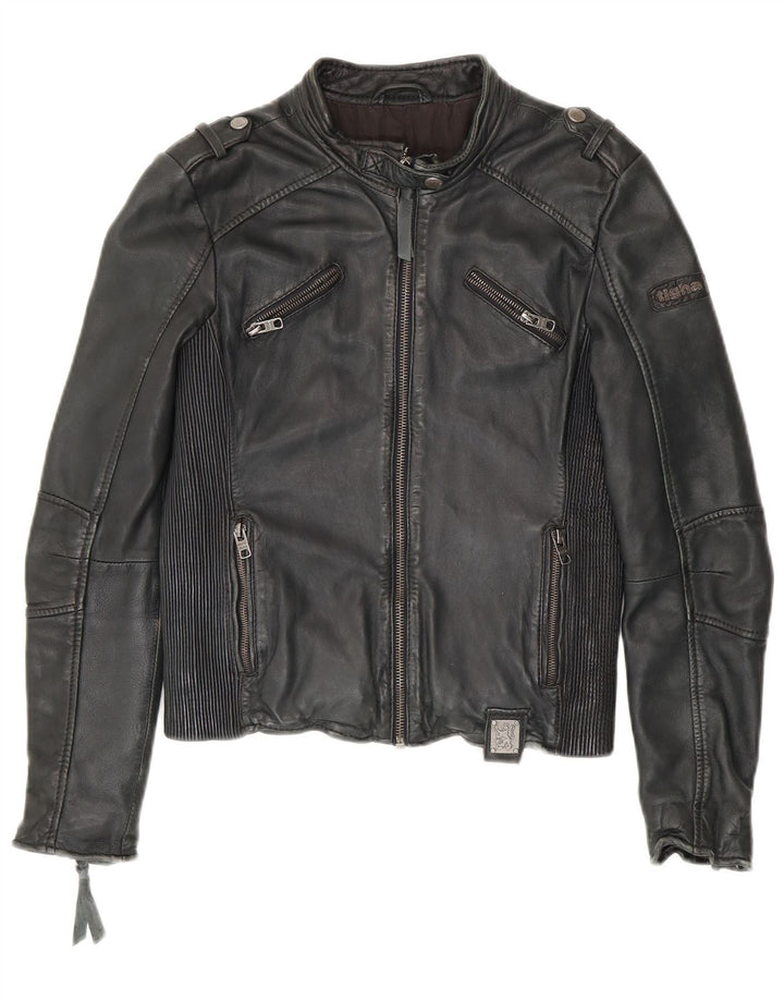 Женская кожаная косуха Tigha UK 10, маленькая черная овчина