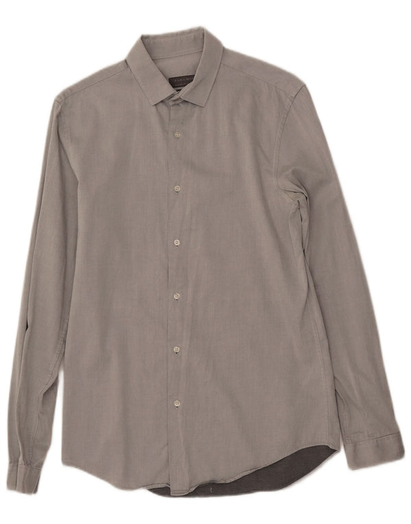 ZARA Mens Slim Shirt Small Grey Pinstripe Cotton