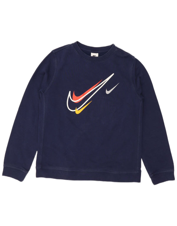 Джемпер с рисунком Nike для мальчиков 13–14 лет, темно-синий, хлопок, размер XL