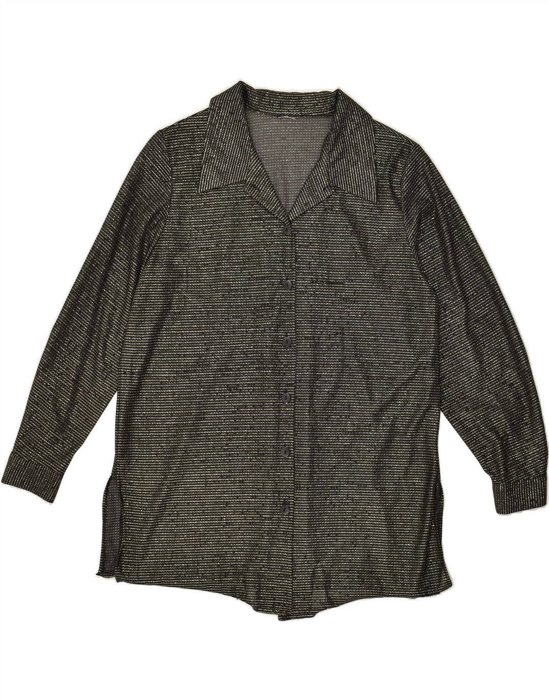 VINTAGE Womens Longline Shirt UK 14 Medium Grey Pinstripe | Vintage Vintage | Thrift | Second-Hand Vintage | Used Clothing | Messina Hembry 