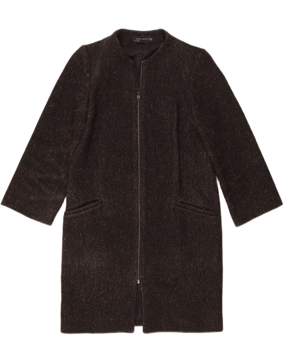 Женское пальто свободного кроя Zara UK 6 XS серое с узором «в елочку»