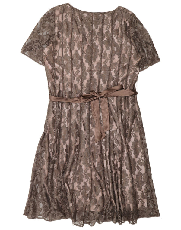 Женское кружевное платье трапециевидной формы JACQUES VERT UK 22 3XL коричневое из полиэстера с цветочным принтом
