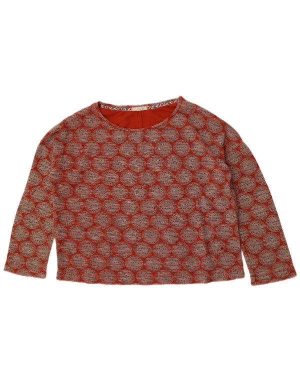 White Stuff Womens Crop Top Long Sleeve UK 12 Medium Red Geometric