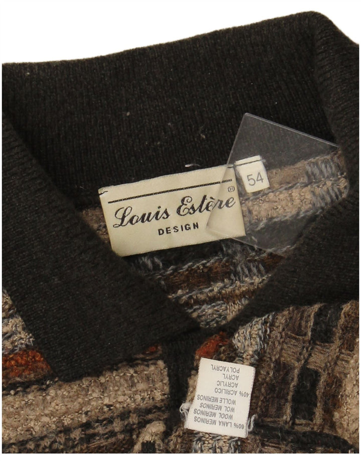 LOUIS ESTERE Мужской свитер с воротником-поло IT 54 XL, коричневый в полоску, шерсть