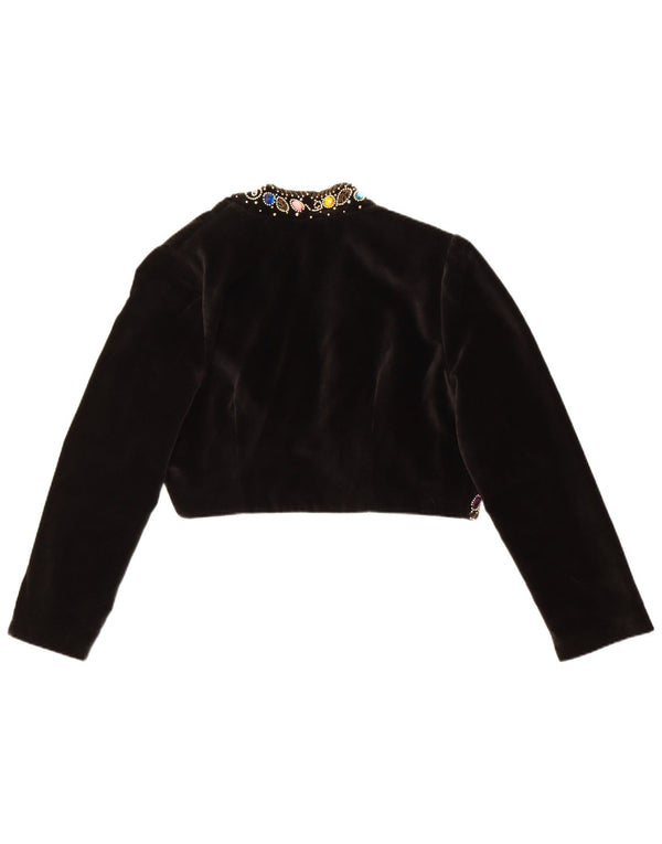 Винтажное женское бархатное болеро, Великобритания 14, большой черный хлопок