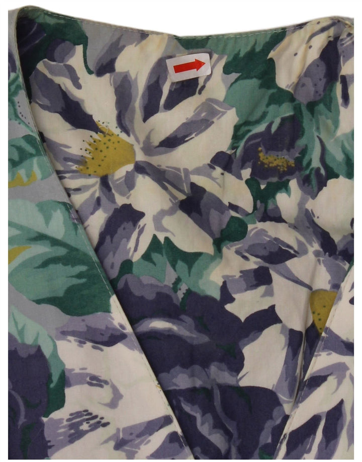 VINTAGE Женская блузка-рубашка с коротким рукавом UK 14 Большой синий цветочный принт