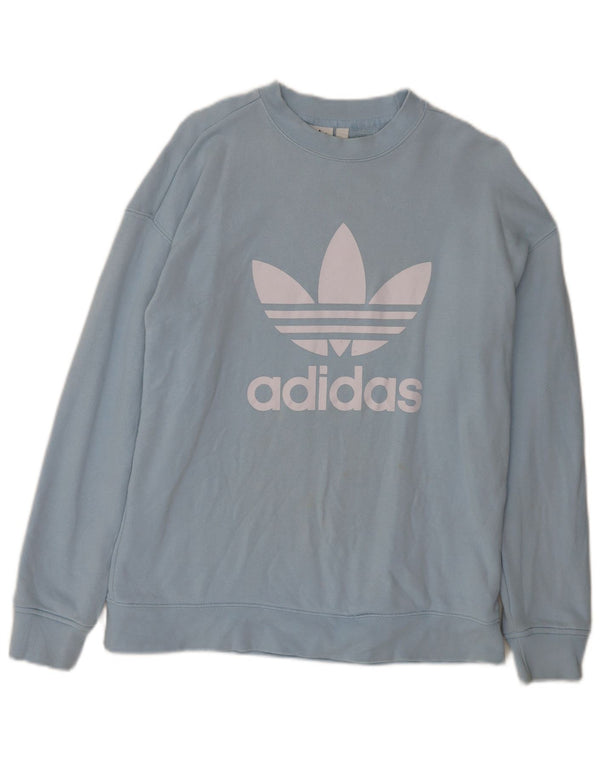 Женский джемпер большого размера с рисунком Adidas UK 8, маленький синий, хлопковый