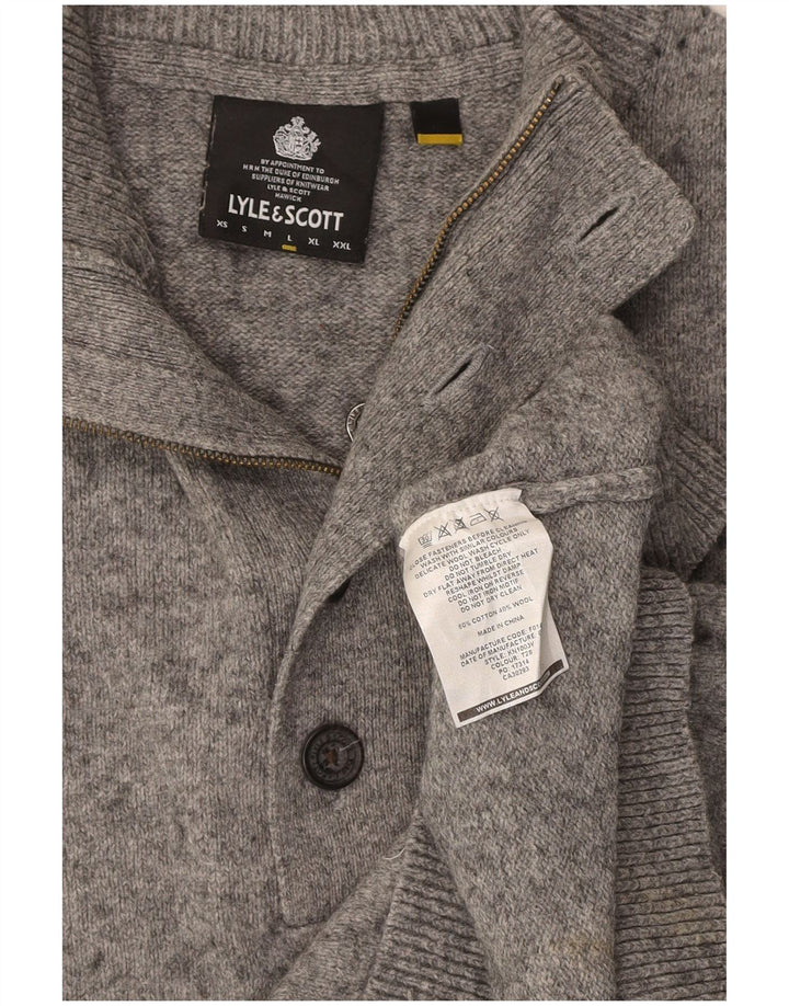 LYLE & SCOTT Womens Button Neck Jumper Sweater UK 16 Large Grey Flecked