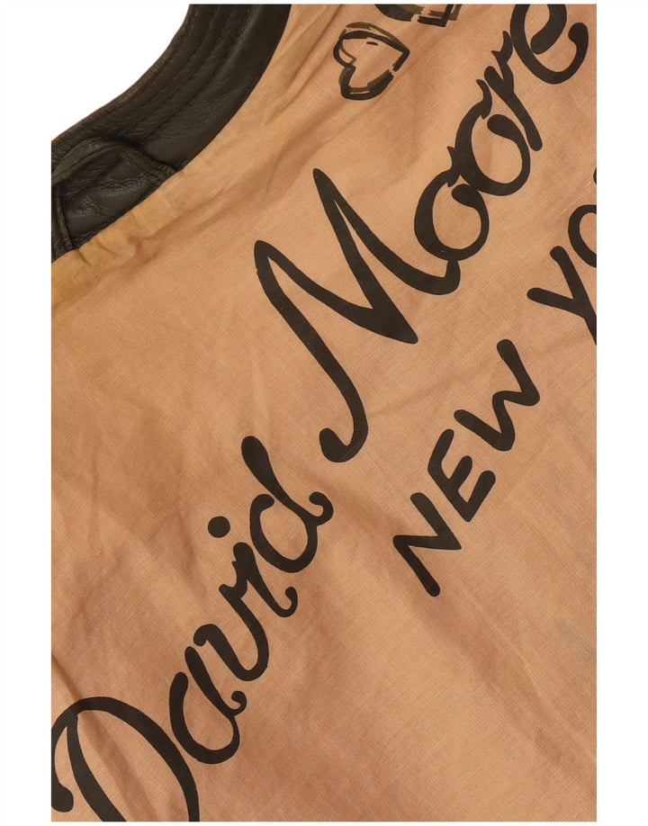 Женская укороченная байкерская куртка DAVID MOORE UK 16, большая зеленая кожаная с цветными блоками