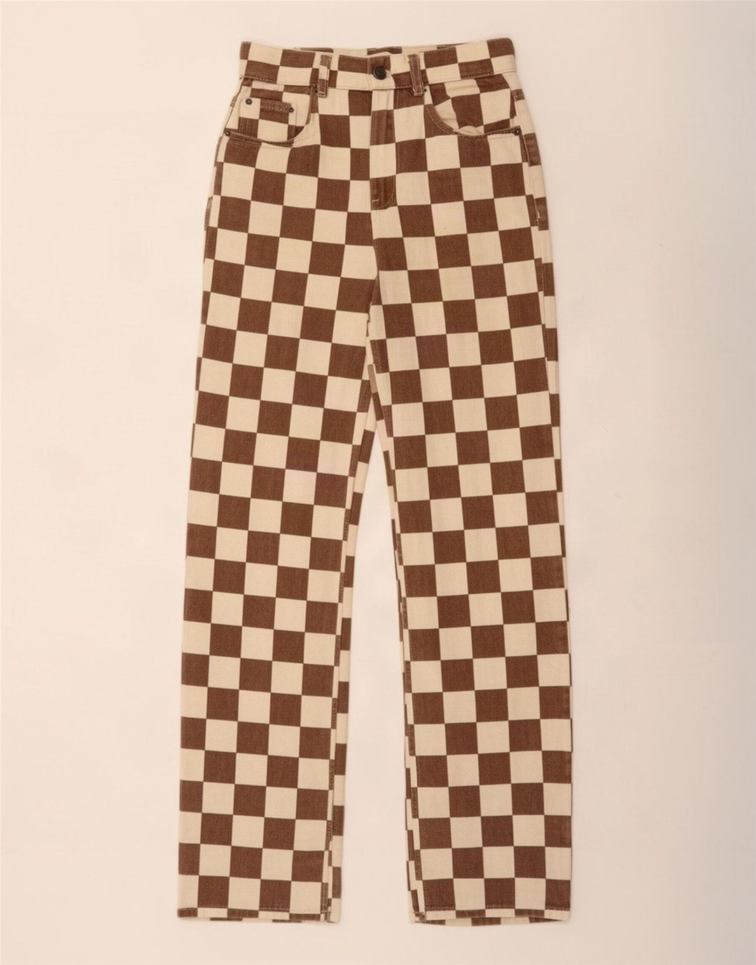 Женские прямые джинсы Pull & Bear EU 34 XS W24 L31 Коричневые с геометрическим рисунком