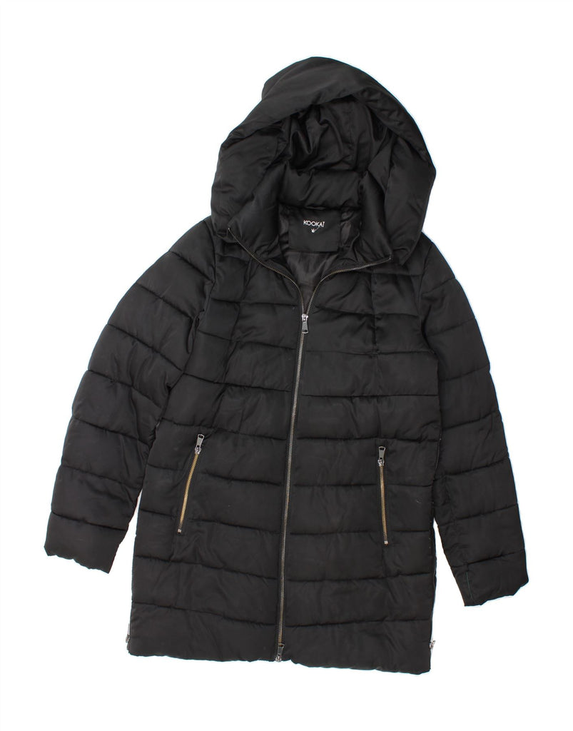 KOOKAI Womens Hooded Padded Jacket EU 38 Medium Black Polyester Vintage Kookai and Second-Hand Kookai from Messina Hembry 