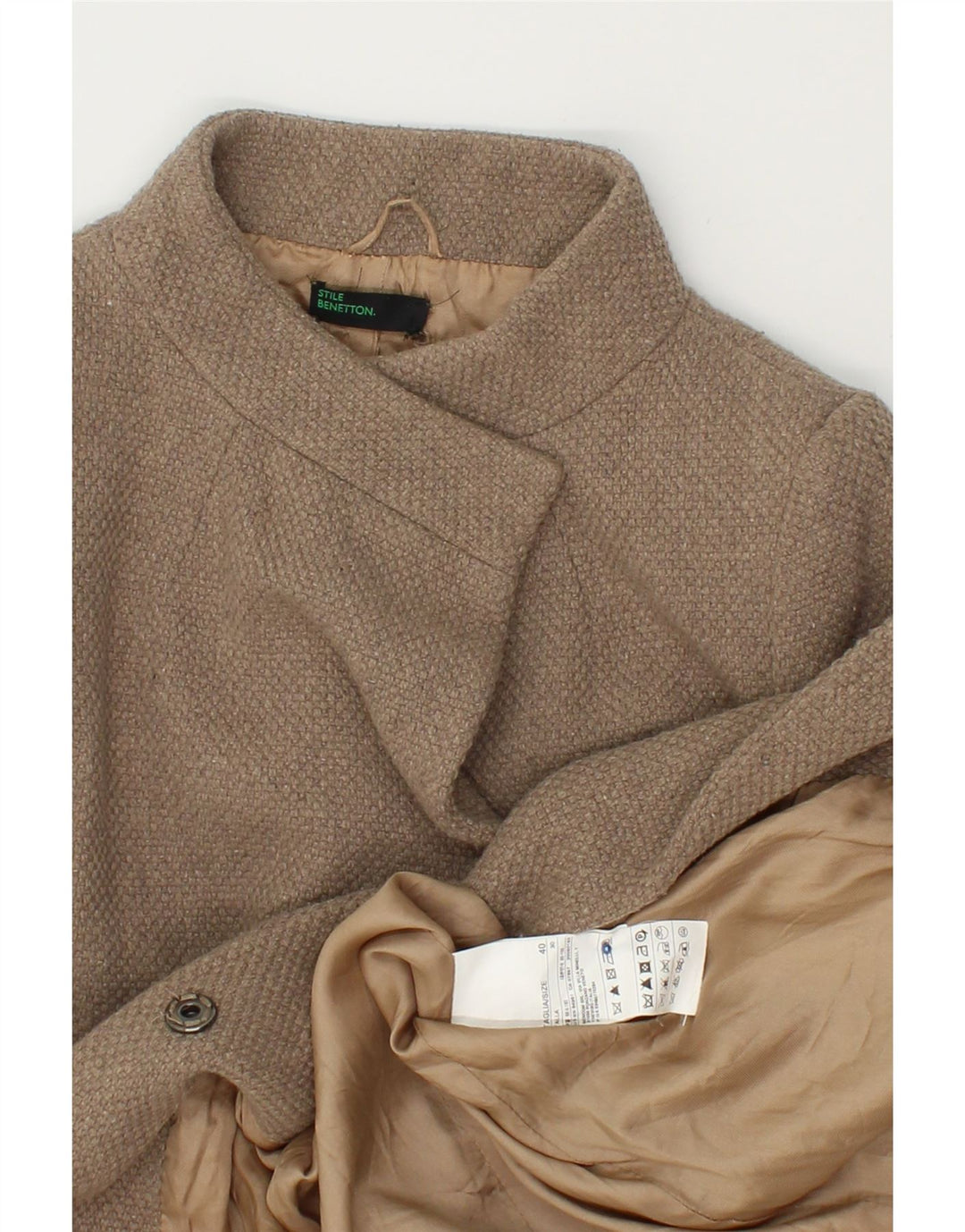 BENETTON Womens Overcoat IT 40 Small Beige Wool Vintage Benetton and Second-Hand Benetton from Messina Hembry 