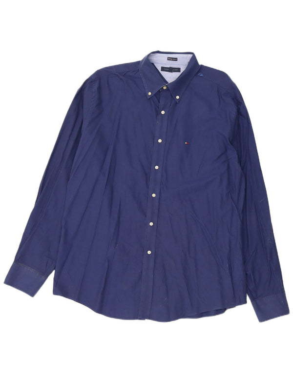 Мужская рубашка приталенного кроя Tommy Hilfiger, размер 17 1/2 XL, темно-синяя, хлопок