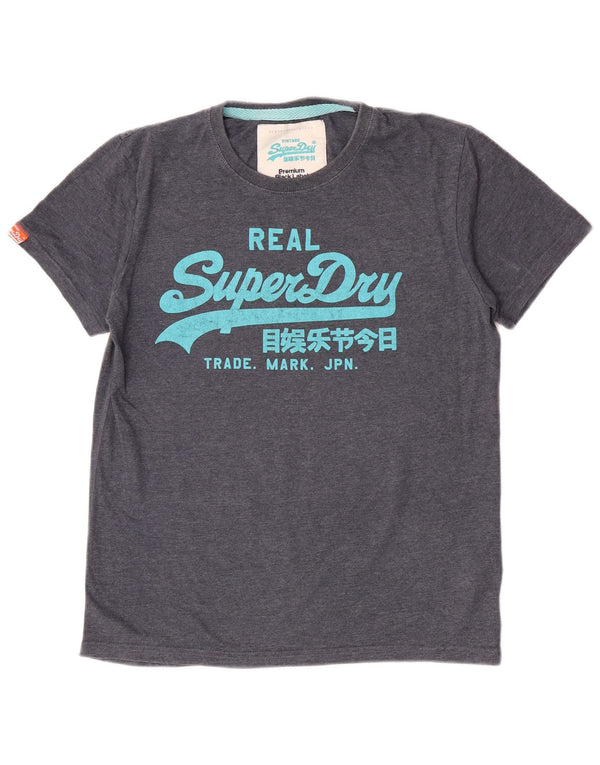 Superdry Мужская приталенная футболка с рисунком, топ XL, синий хлопок