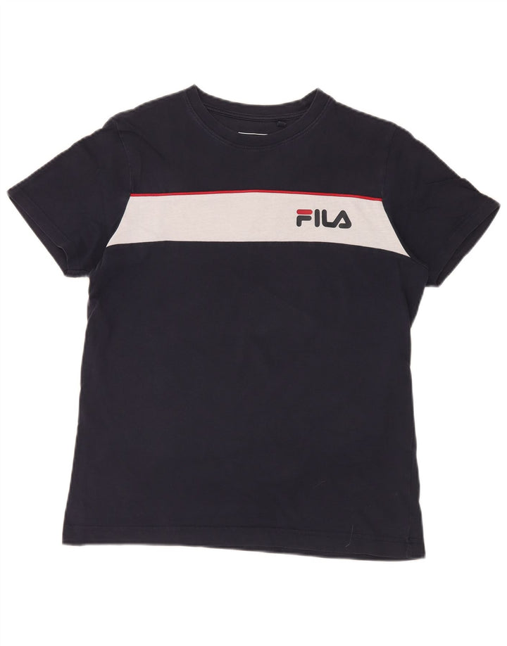 Мужская футболка с рисунком Fila, маленькая, темно-синяя, с цветными блоками