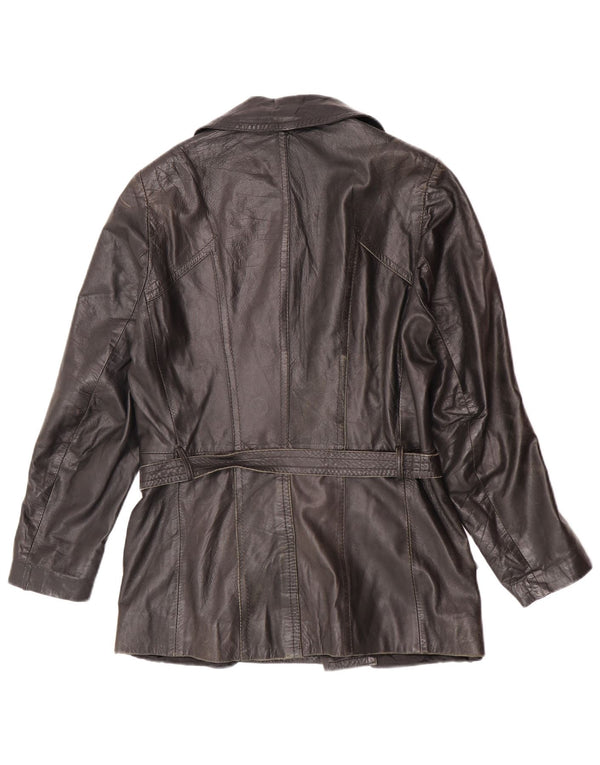 Vintage Mens Double Breasted Leather Jacket UK 34 XS Black Retro