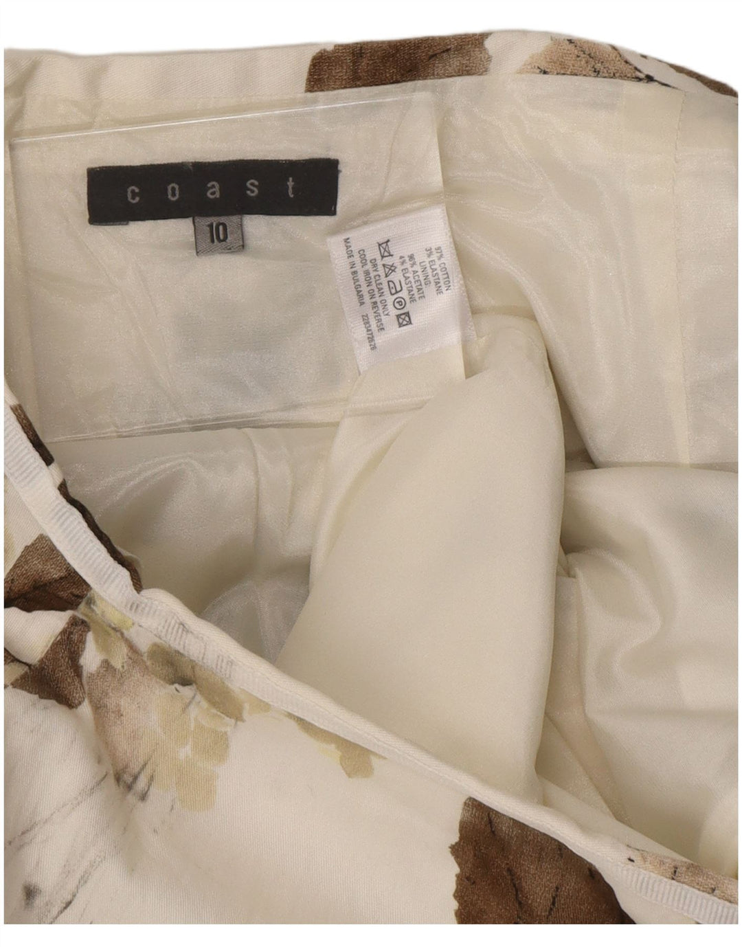 COAST Женская юбка-трапеция UK 10, маленькая W28, белый хлопок с цветочным принтом