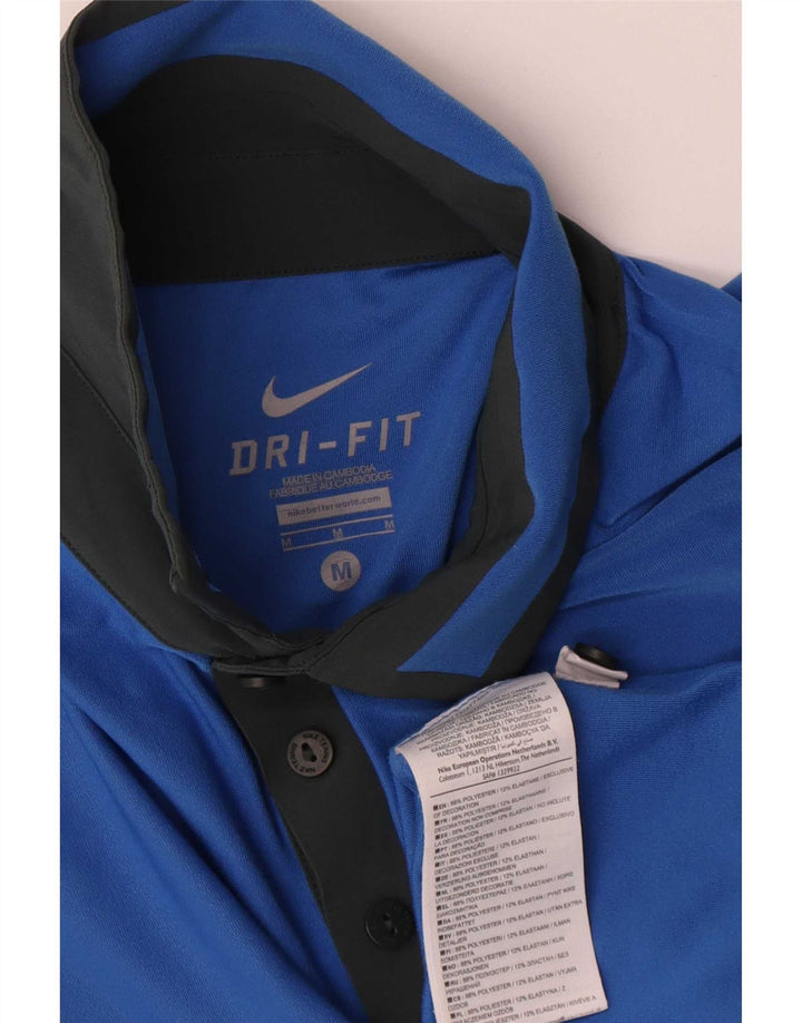 Мужская рубашка-поло Nike Dri Fit среднего синего цвета из полиэстера с цветными блоками