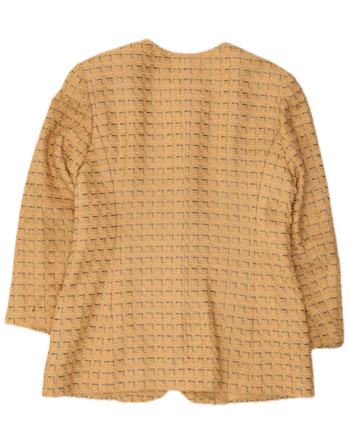 Женский пиджак Jaeger на 5 пуговицах, Великобритания 12, хлопковый средний желтый с геометрическим узором