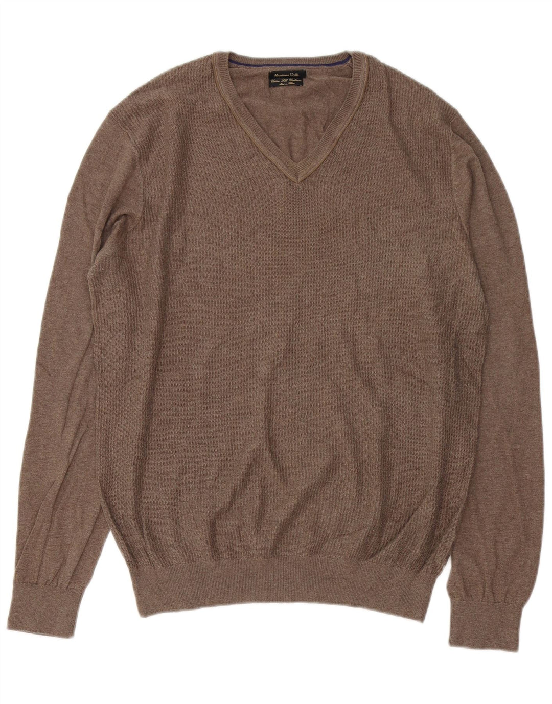 Мужской джемпер с v-образным вырезом Massimo Dutti, большой коричневый хлопковый свитер