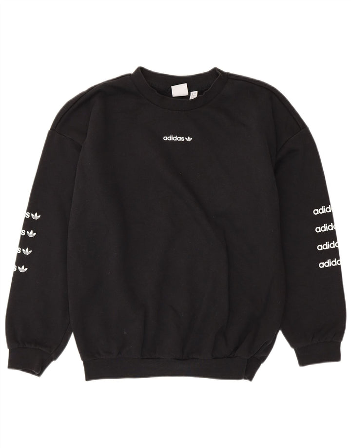 Женский свитер оверсайз с рисунком ADIDAS, размер UK 8, маленький, черный, хлопок